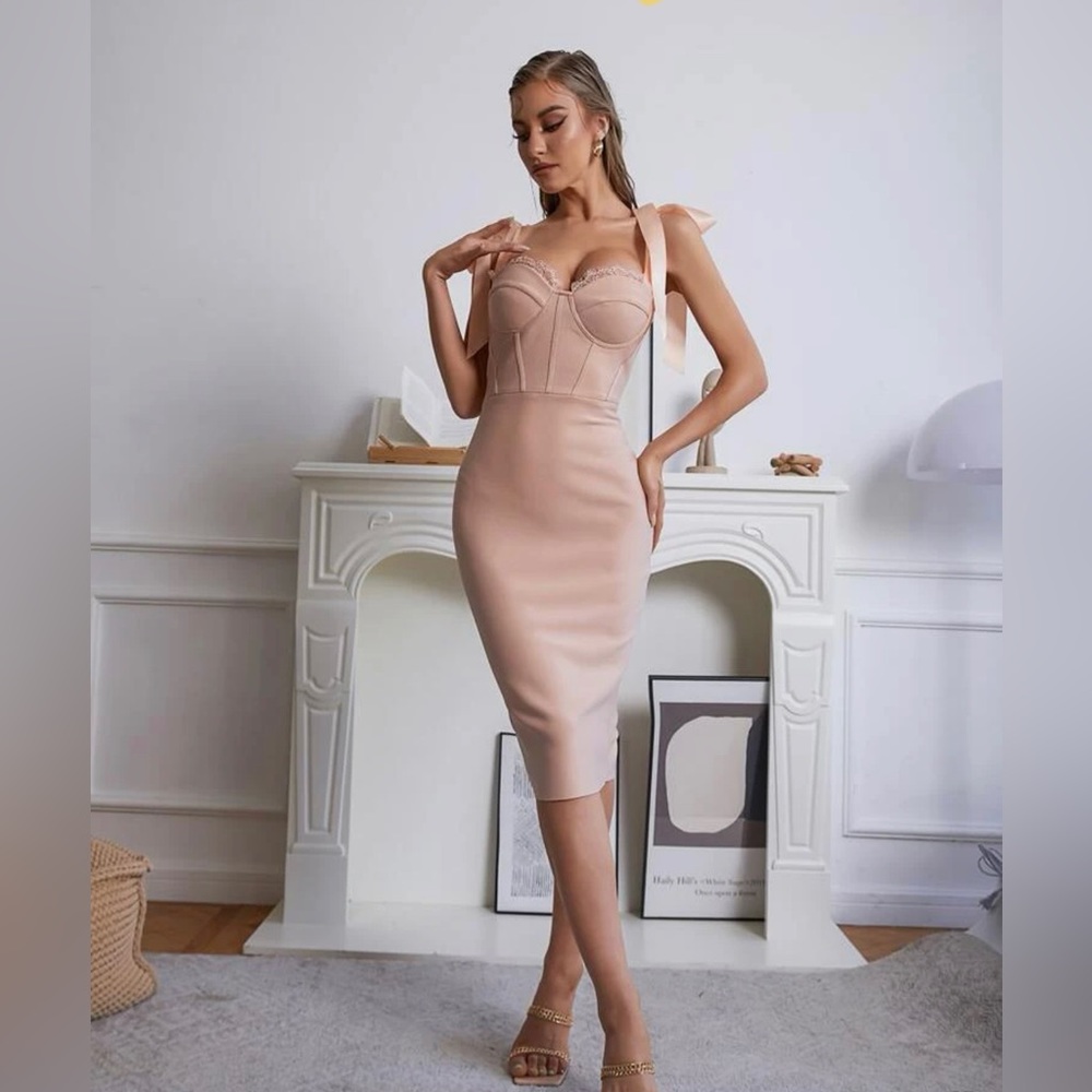 Tie Shoulder Lace Trim Bustier Bandage Dress